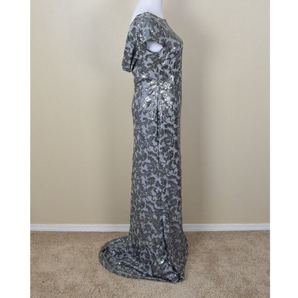 Calvin Klein Silver Sequin Cap Sleeve Backless Long Formal Dress 6 - Picture 7 of 10